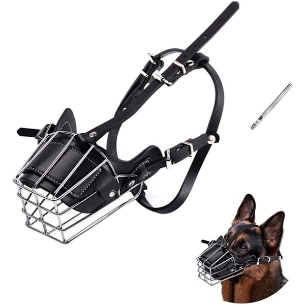 Hundekurv, Hund Metal Ansigt Kurv, Hund Mund Åndbar Justerbar Læder Snor Egnet til Store Mellemstore Hunde (M)