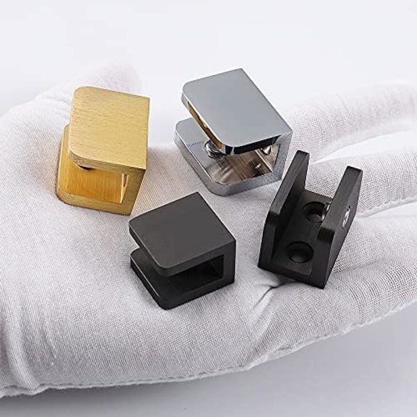 Pakke med 4 glasklemmer, glasbeslag uden boring, hyldebærer clip support (til 10mm-12mm glas, sort)