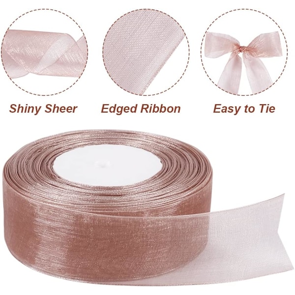 Transparent band, 40 mm x 45 meter, dubbelsidig transparent chiffongband för presentinslagning, julbröllopsfestceremonidekorationer Khaki