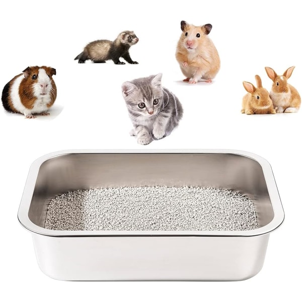 Kattsandsfack, rostfritt stål, stor kattsandlåda, luktfri, non Stick, böjs aldrig, lätt att rengöra, stor metallströlåda för kaniner