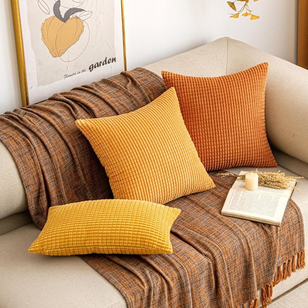 Corduroy Granule Pudebetræk Dekorative Pudebetræk Aflange Bløde Pellets Solid Pudebetræk til Sofa Soveværelse 12x20 Tommer 6#Orange