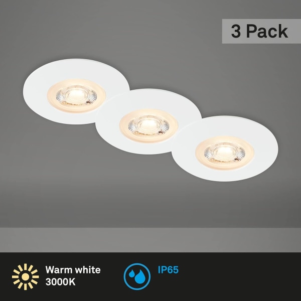 Sett med 3 LED downlights, ultra-flate downlights, IP65 baderomsspotter, matt hvit, 90x25 mm (DxH)