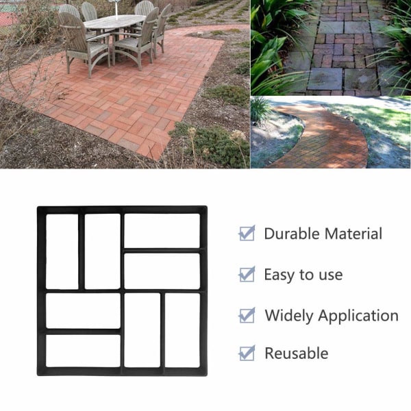 Path Maker mould, form, återanvändbar cementbetong, stendesign, stenläggningsgång, trädgårdsstig, uteplatsbana, Pathmate form (40 * 40 * 4 cm)