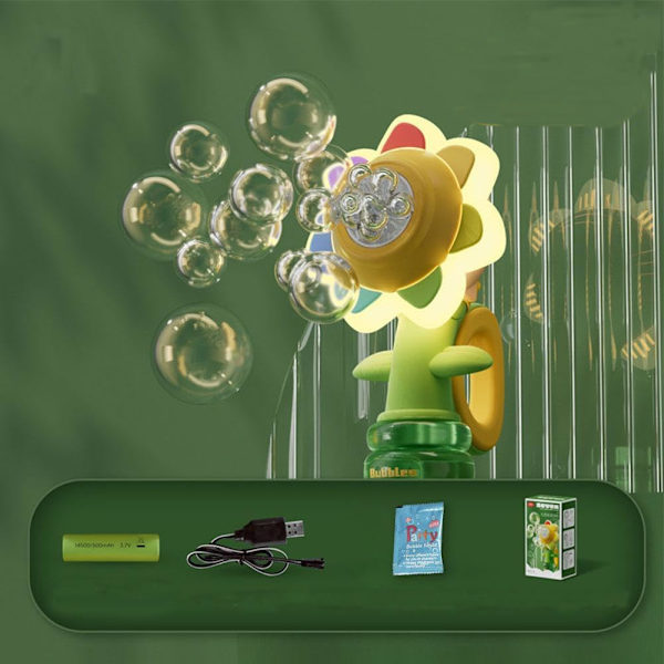 Elektrisk Solros Bubbelmaskin Skakar Huvudet Dansande Leksaker, Automatisk Solros Bubbelmaskin med Ljus och 3 Hastigheter (Gul)