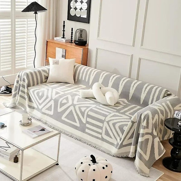 Nordisk Tassel Kasttæppe, Fuld Fire-Sæson Bomulds Sofa Betræk, Håndklæde Støv Anti-kat Ridse Beskytter, Mælkete Farve Milk tea color 180*130cm