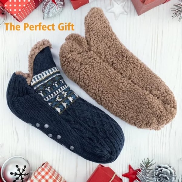 Toffelsockor för män och kvinnor, fluffiga strumpor med grepp, halkfri fleecefodring, termiskt stöd, julklapp XL 46-48 Sapphire 46-48