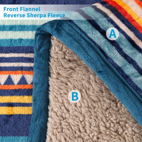 Plaid fleece tæppe 120x150 cm, blødt og hyggeligt tykt flanneltæppe, vendbare blå tæpper og plaider, blød og hyggelig sherpasofa-kaststribe
