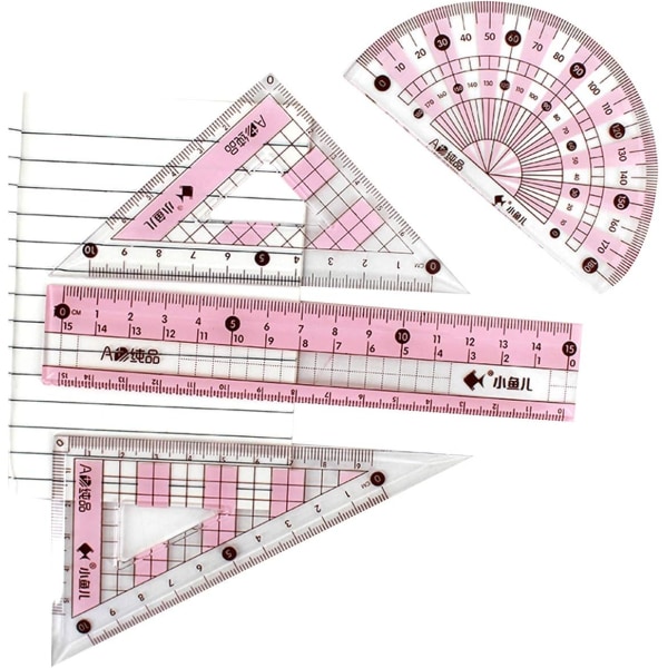 8 delar Matematisk Geometri Set Rita Linjal Set Kompass Gradskiva Fyrkant Set Student Exam Brevpapper Present (Rosa)