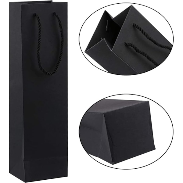 Vingavegaveposer, robuste gjenbrukbare kraftpapir vingaveposer med håndtak for fest, jul, halloween, bryllup, bursdag, festivalfest black