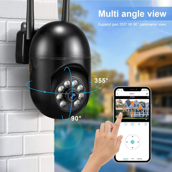 1080P Indendørs Sikkerhedskamera, 360° CCTV Kamera med Lyd-lys Alarm, Smart Bevægelsesdetektion, Tovejslyd, Auto Cruise