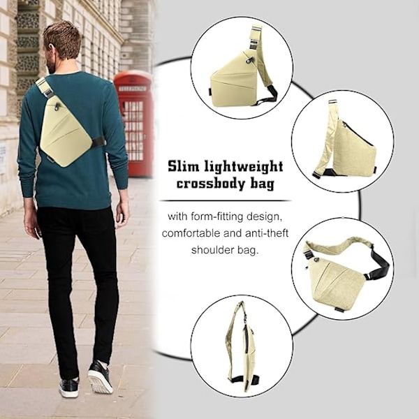 Varkaudenvastainen crossbody-laukku henkilökohtaiseen käyttöön, matkalaukku varkaudenesto crossbody-laukku, olkalaukku (Khaki) khaki