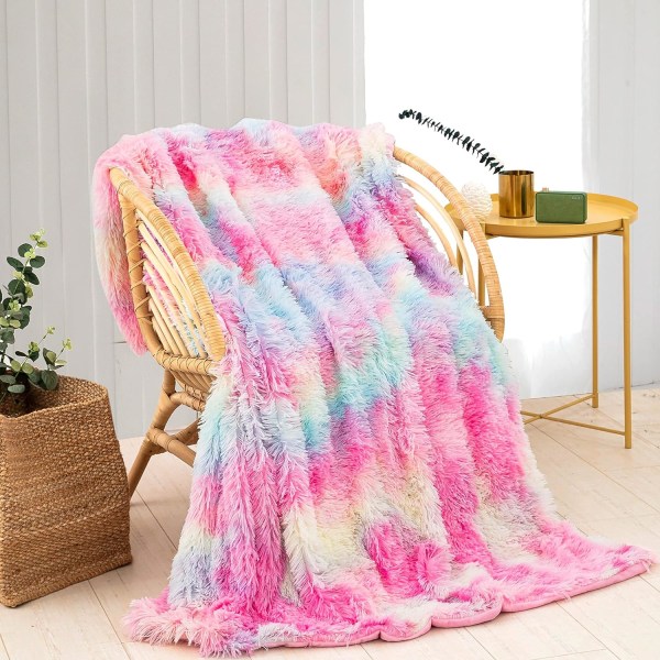 Regnbågsfilt, Färgglad Tjock Filt i Flanellfleece, Mysig och Varm för Säng, Soffa (160x200cm) Rainbow colors