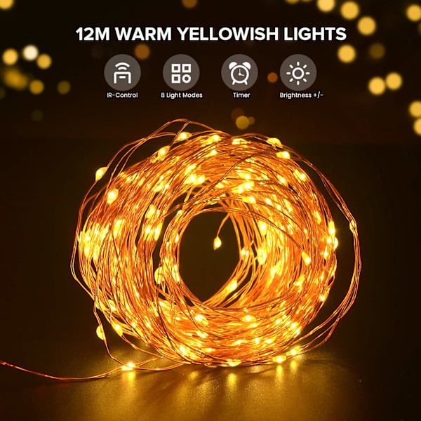 Lysslingor, 100 st 10M LED-lysslingor, IP65 Vattentäta Lysslingor, 8 Lägen, Batteridrivna LED-lysslingor (Varmvitt)