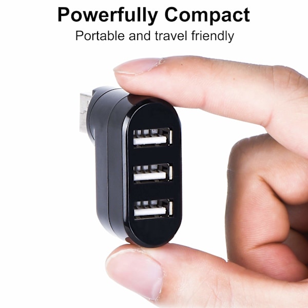 3 Portar USB 2.0 Hub 180 Graders Rotation Mini Roterande Extern Splitter Adapter För Notebook Laptop PC (Svart)