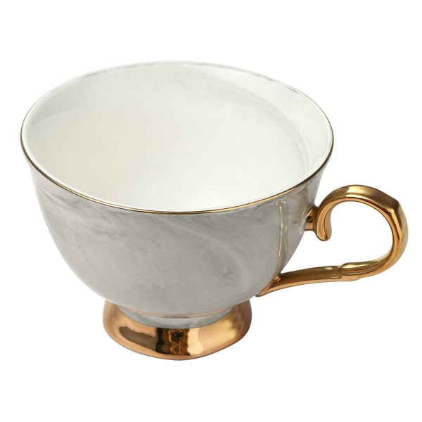 Marmor Keramisk Kopp og Underkoppsett Kamelia Mønstret Benporselen Kaffe Kanne Te Kopp Gullkant med Kaffe Kanne, Underkopp og Skje, 200ml, Grå Gray