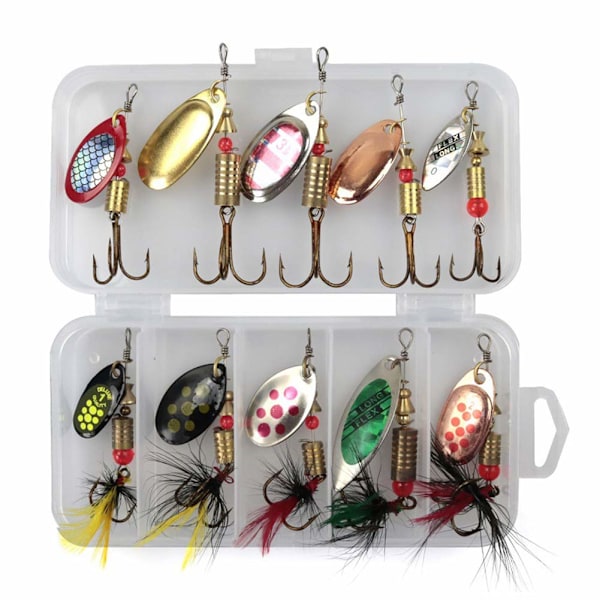 10 kpl Seepelin Pyörivä Onkiuistin Koukkujen kanssa, Eläväinen Pyörivä Metalli Onkiuistin Crankbaits Set Onkivälineet Terävät Kolmihaarakoukut