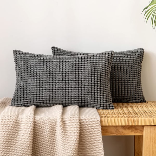 Corduroy Granule Pudebetræk Dekorative Pudebetræk Aflange Bløde Pellets Solid Pudebetræk til Sofa Soveværelse 12x20 Tommer 8#Grey