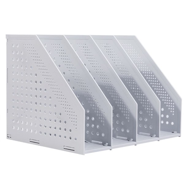Sammenleggbare A4-håndtak-filstativer, 4-seksjoner magasinfilstativ fildelere Bøker Brevholder Mesh Desktop Organizer-boks, 1 stk, lys grå