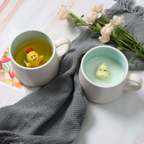 3D kaffekrus Håndlavet dyrefigur Keramik tekop, jul, fødselsdag, mors dag gaver til venner familie eller børn (kylling)
