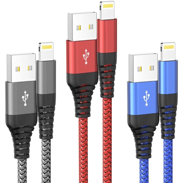 iPhone-latauskaapeli, Lightning-kaapeli 3 kpl 2M iPhone-laturi punottu, yhteensopiva iPhone 12/11/Pro/Xs Max/X/8/7/Plus/6S/6/SE/5S iPadin ja muiden kanssa