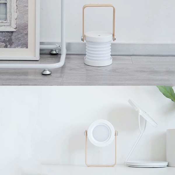 Sammenleggbar Nattbordslampe, USB Oppladbar LED-lampe, Berøringskontroll 3-Nivå Lysstyrke Treskaft Bordlampe (Hvit)