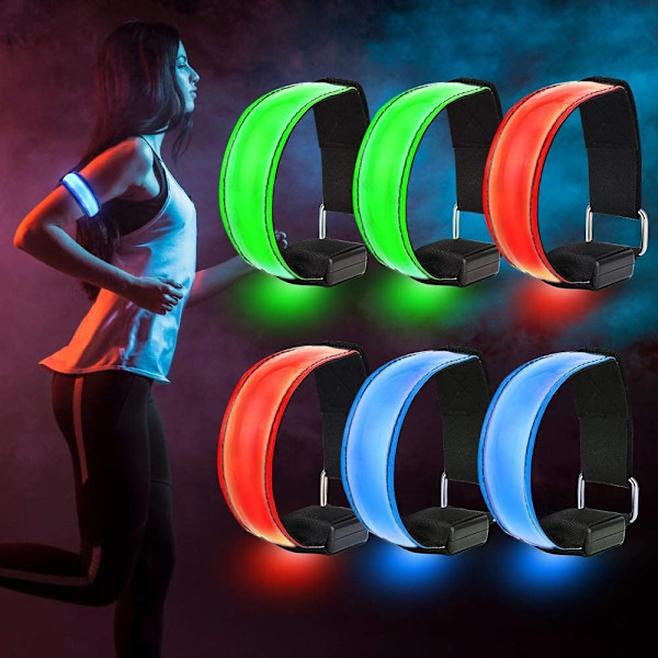 LED Armbånd, Pakke med 6 Refleksbånd LED Lys Armbånd Reflekterende Lysbånd Børn Nat Sikkerhedslys Reflektor til Løb Vandring Løb
