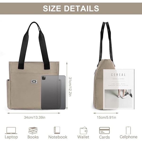 Axelväska, Vattentät Tote Bags Lätt Tote Bag Med Flera Fack Pendlaraxelväska khaki