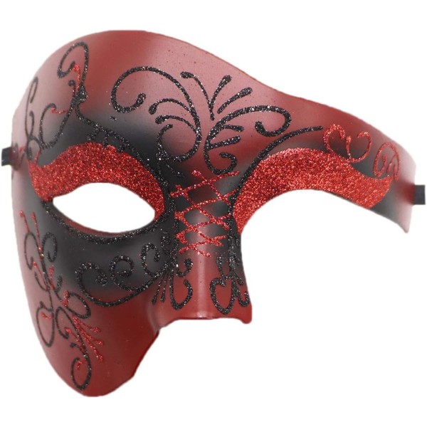 1 kpl Naamiaisnaamio Retro Phantom of the Opera One Eye Half Face -asu, Half Face Phantom Mask (punainen kuvio)