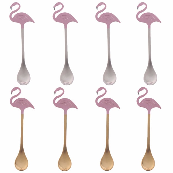 8 stykkers rustfri stålske, Flamingo-røreske med lange håndtag, kaffe/te/dessert-blandingsske, køkkengadget til at drikke/spise/røre