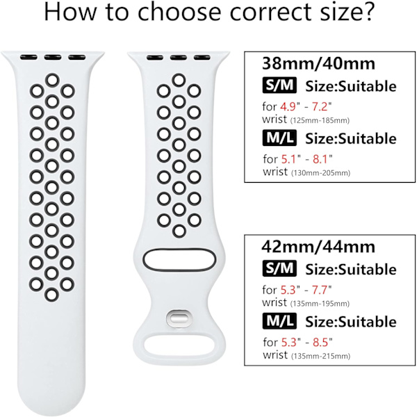 Silikoninen urheiluranneke, yhteensopiva Apple Watch -rannekkeen kanssa, hengittävät vaihtorannekkeet Apple Watch Ultra/Ultra 2/iWatch SE Series 9 8 7 6 5 4 3 2 1 -kelloille White