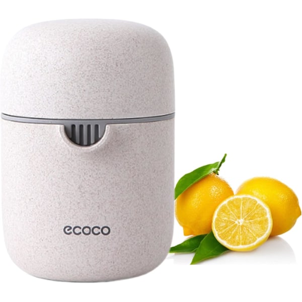 Citronpresser og simpel manuel citrusjuicer, lille bærbar limejuicer kop med to anvendelsesmuligheder til forskellige frugter (hvedefarve)