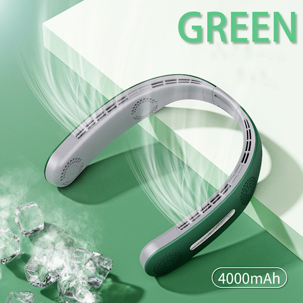 Portabel Bladlös Halsfläkt 360° Kylning USB Uppladdningsbar 4000mAh 3 Hastighetsjusteringar för Utomhus Inomhus Resor Grön Green