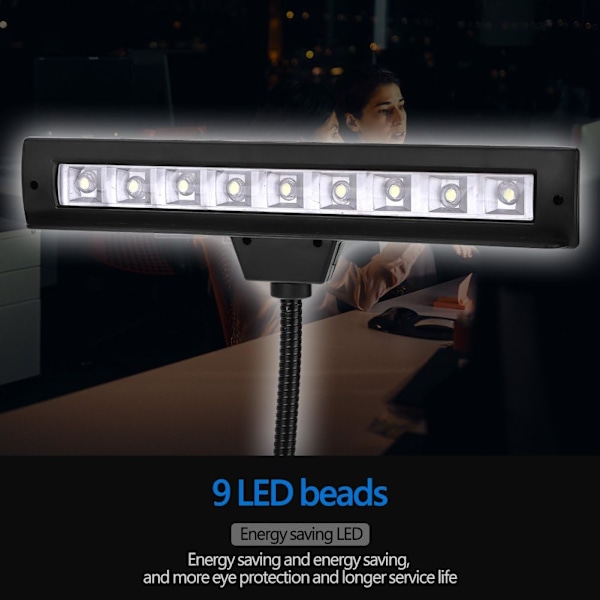 Notestativlampe med Klemme, 9 LED Klemmelampe, Notestativlys, Bærbar Fleksibel Leselampe for Soverom og Skrivebord