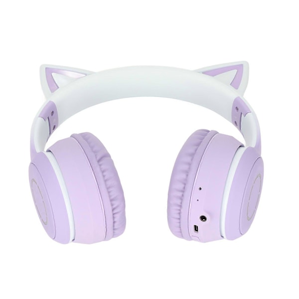 Kattøre Bluetooth Gaming Hodetelefoner, Trådløse Foldbare Musikkhodetelefoner, med LED-lys Avtakbar Mikrofon 3,5 mm Kabel, Lilla