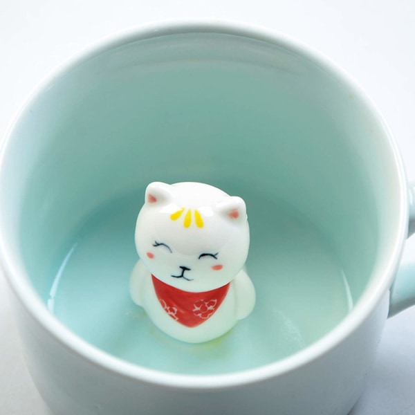3D kaffekrus Sødt dyr indeni kop Julefødselsdagsgave til drenge piger børn - festkontor morgenkrus til te (3D kattekop)