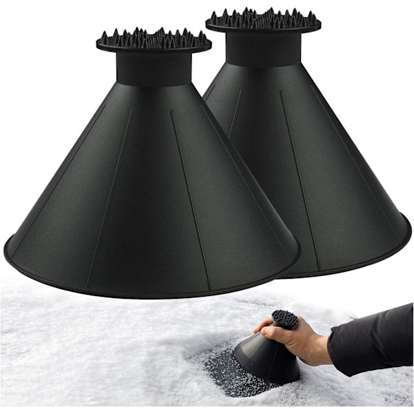 Magiske isskraper for bilfrontrute - 2-pakning Cone Magic isskraper med trakt, rund snøskrape til julegave Black