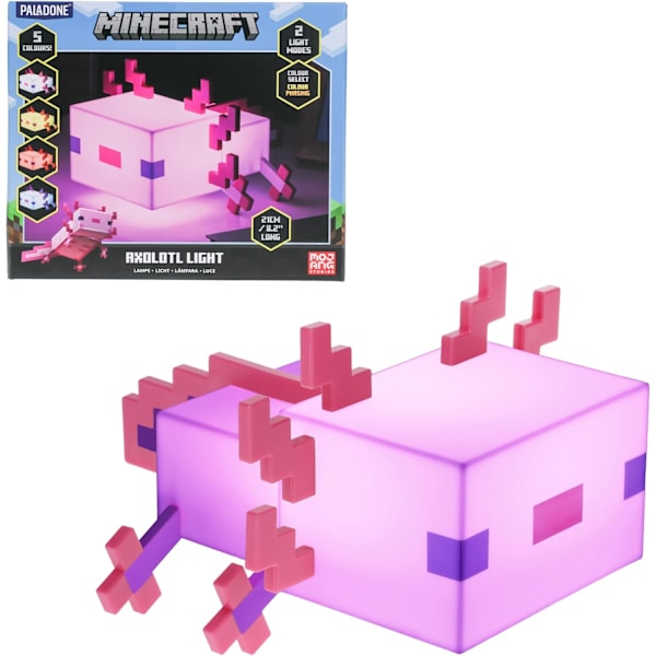 Minecraft Axolotl Lampe - Fem Fargemoduser, Lampe for å Dekorere Spillbordet eller Nattbordet, Soveromsdekor for Gamere
