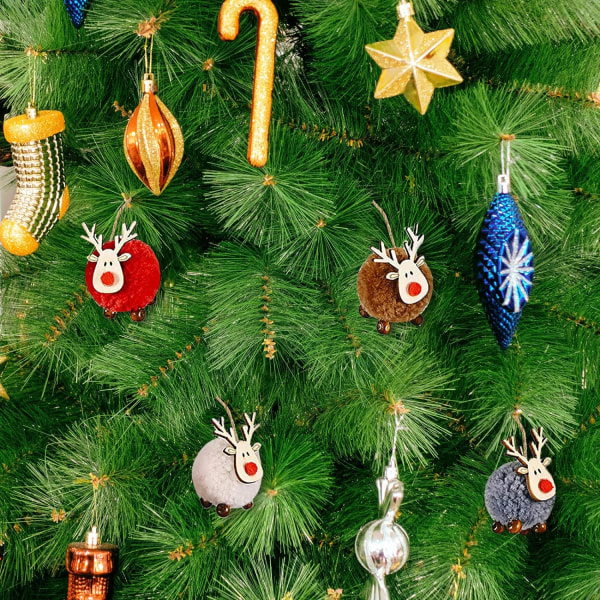 Jul ullfilt trä renhornshängen, härliga ullälgarhängen för hängande julgransdekorationer, god jul hjortar hängande prydnad