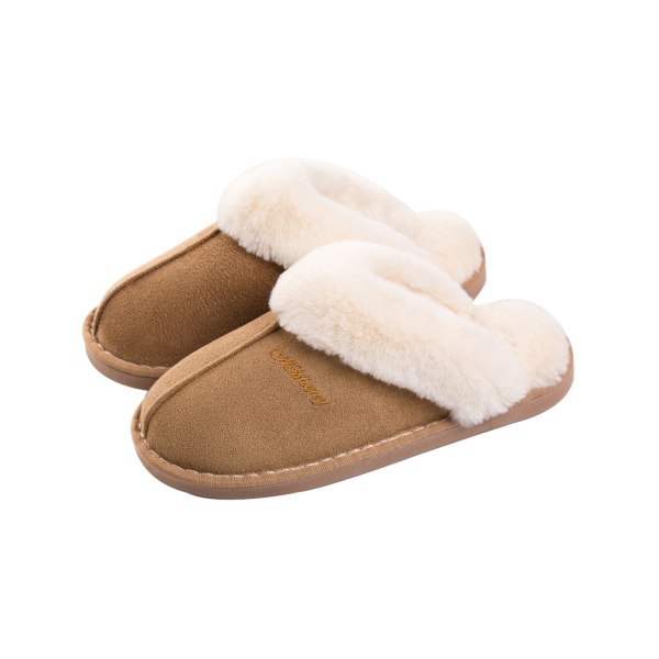 Kvinder Mænd Hjemmesko Fluffy Memory Foam Slip-on Huset Suedette Hjemmesko med skridsikker sål Indendørs Udendørs, Khaki（42-43）