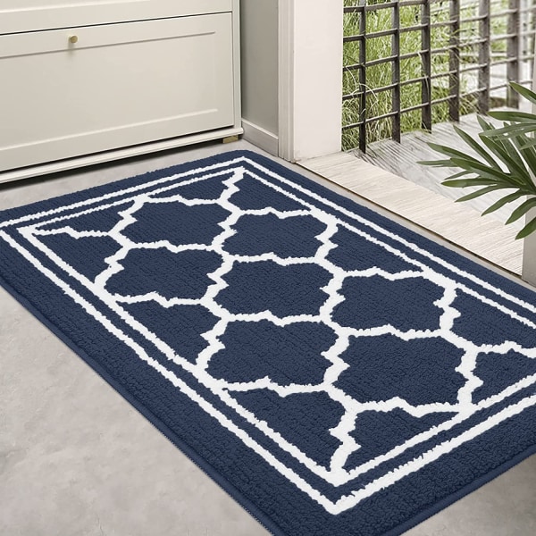 Washable Door Mats, Dirt Trapper Mat Absorbent Non-Slip Low Profile Doormat for Entrance, Inside, Kitchen,Front Back Door,Pets—60 x 90 cm,Navy Blue