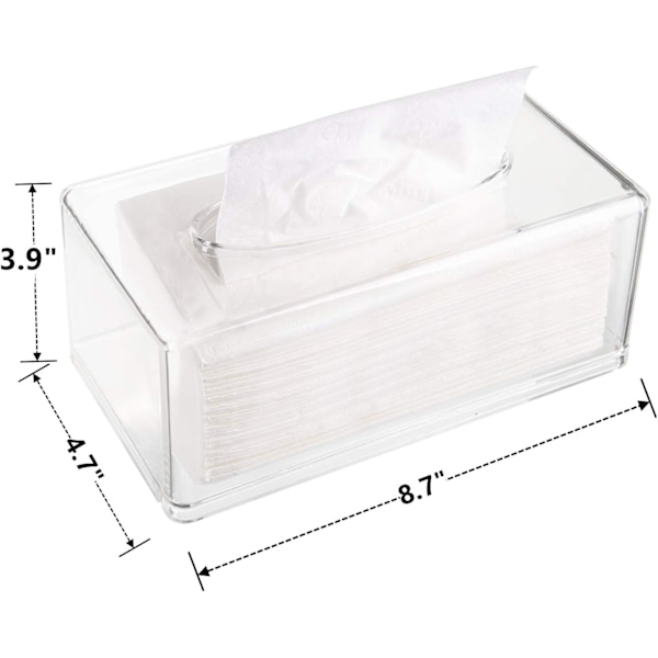 2 stk. gennemsigtig servietdispenserboks, servietboksholder i akryl til ansigtsvæv, servietholder i rektangel, 22 x 12 x 10 cm 22X12X9CM