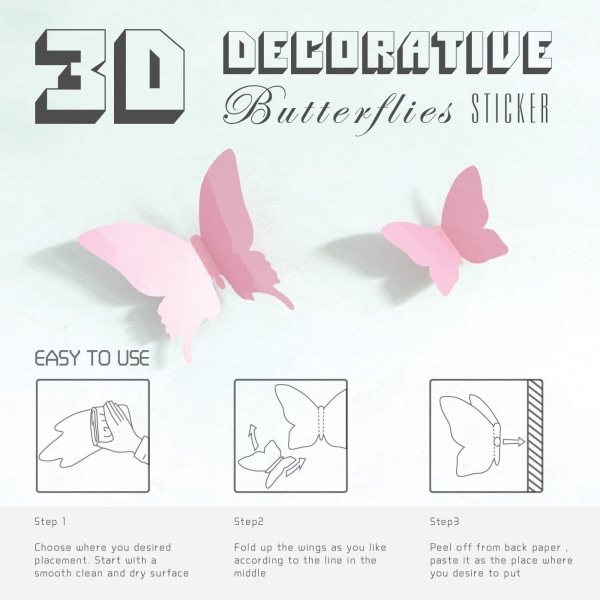 24 st 3D-fjärilsavtagbara väggmålningsdekaler Väggdekaler för hem- och rumsdekoration (lila)