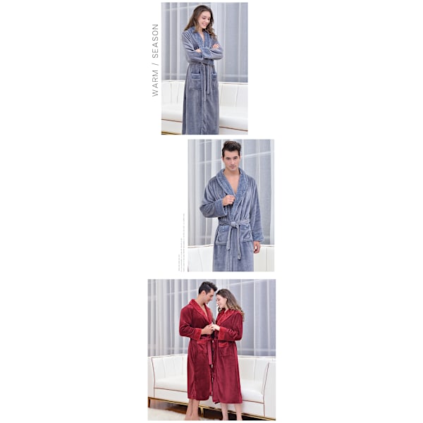 Ekstra lang badekåpe for høst og vinter, tykk flanell nattkjole, badekåpe for menn, korallfløyel badekåpe for kvinner, hotellbadekåpe (1 stk) Grey XXL