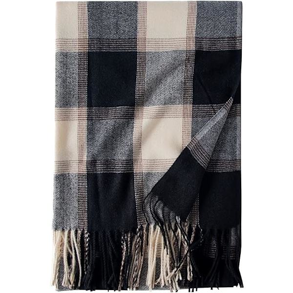 Vinter Tartan Tørklæde til Kvinder, Cashmere-lignende Tørklæder, Lange Varme Slå-om, Pashmina Kvast-sjal, Stola, Valentinsdagsgaver, Tørklæder, Julegave Blue Gray