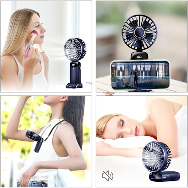Bærbar ventilator, 5000mAh genopladelig 5 hastigheder, med LED-display, 11-21 timers skrivebordsventilator arbejdstid til kontor soveværelse udendørs rejser camping