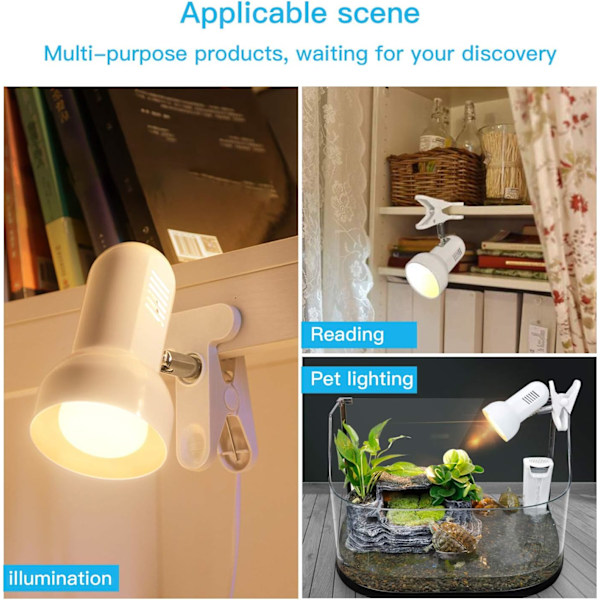 Klemmelampe, 360° Roterende Klemmeboklampe Leselampe, Hvit E27 Fleksibel Klemmelampe med Bryter, Justerbar Enkel Klemmespotlight (Hvit)
