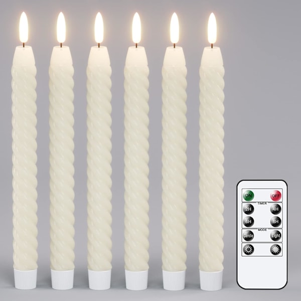 Battery Operated LED Taper Candles with Remote Control, Flickering Flameless Spiral Window Candle Sticks for Wedding Dinner Christmas Decoration.Ivory