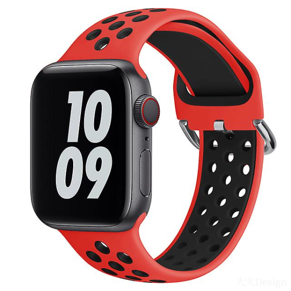 Ai Klokkereim For Apple Watch Band 45mm 44mm 40mm Series 7 6 5 4 Se Sports Pustende Armbånd Armbånd For Iwatch 3 42mm 38mm - Klokkebånd Red black 42mm-44mm-45mm-49mm