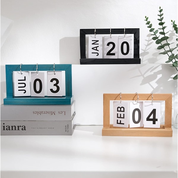 Kalender i tre, skrivebordsdekorasjon, gjenbrukbar - for hjem og kontor