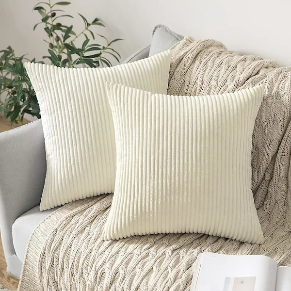 Pack Of 2 Fall Corduroy Soft Soild Decorative, Square Throw Pillow Covers ,Pillowcases 45 X 45 cm ,White